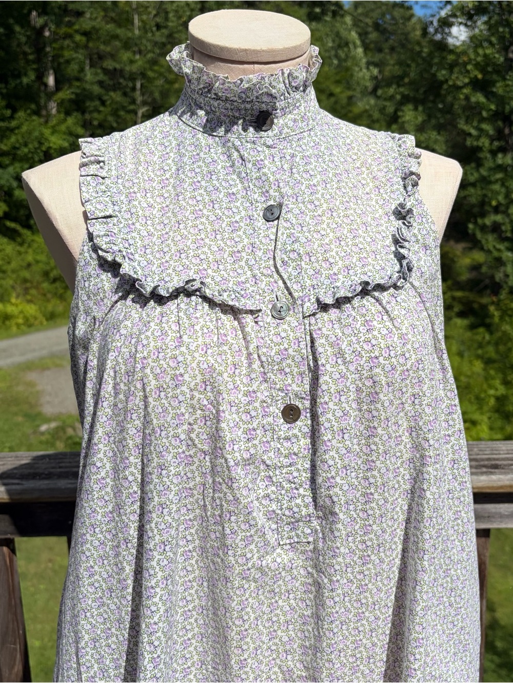 LAURA ASHLEY Vintage 1970s Purple Floral High Neck Sleeveless Midi Dress Size 10 - Picture 2 of 10
